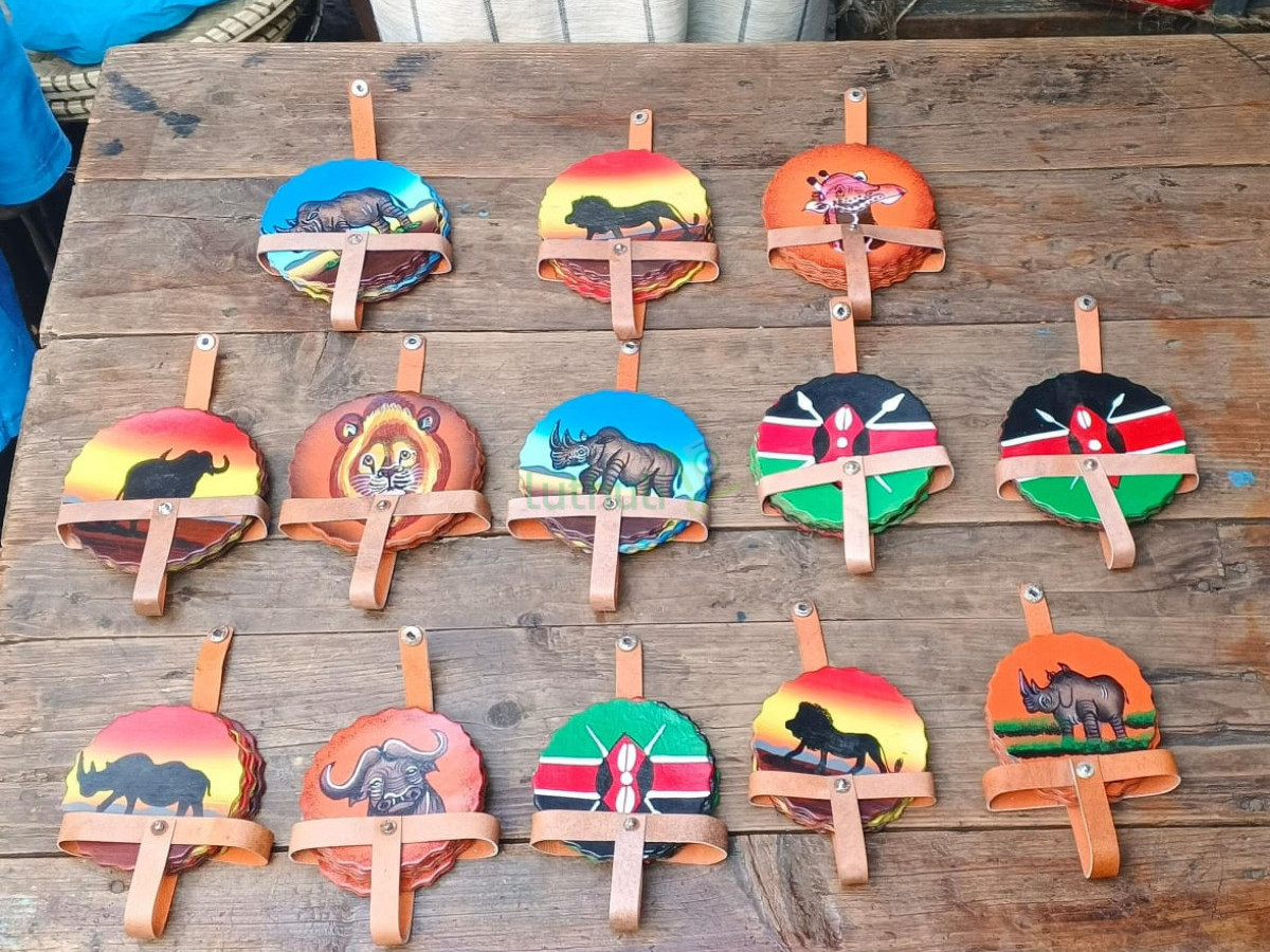 Hand-Painted Leather African Wildlife Coaster