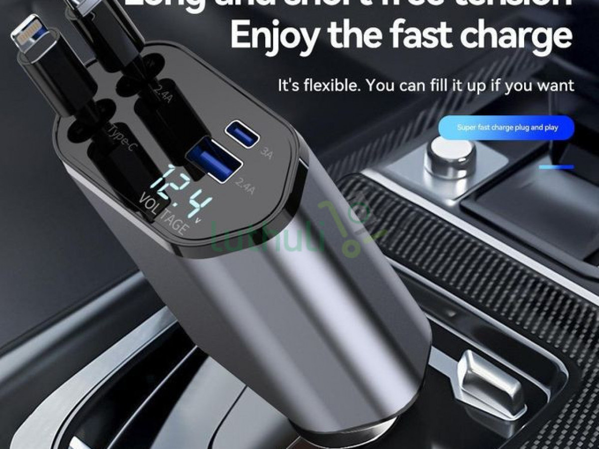 4in1 Usb 120w Retractable Car Charger