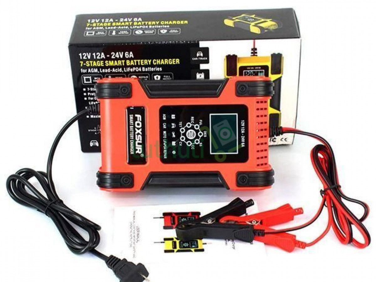 FOXSUR Lithium Battery Charger, 12V/24V 6Amp