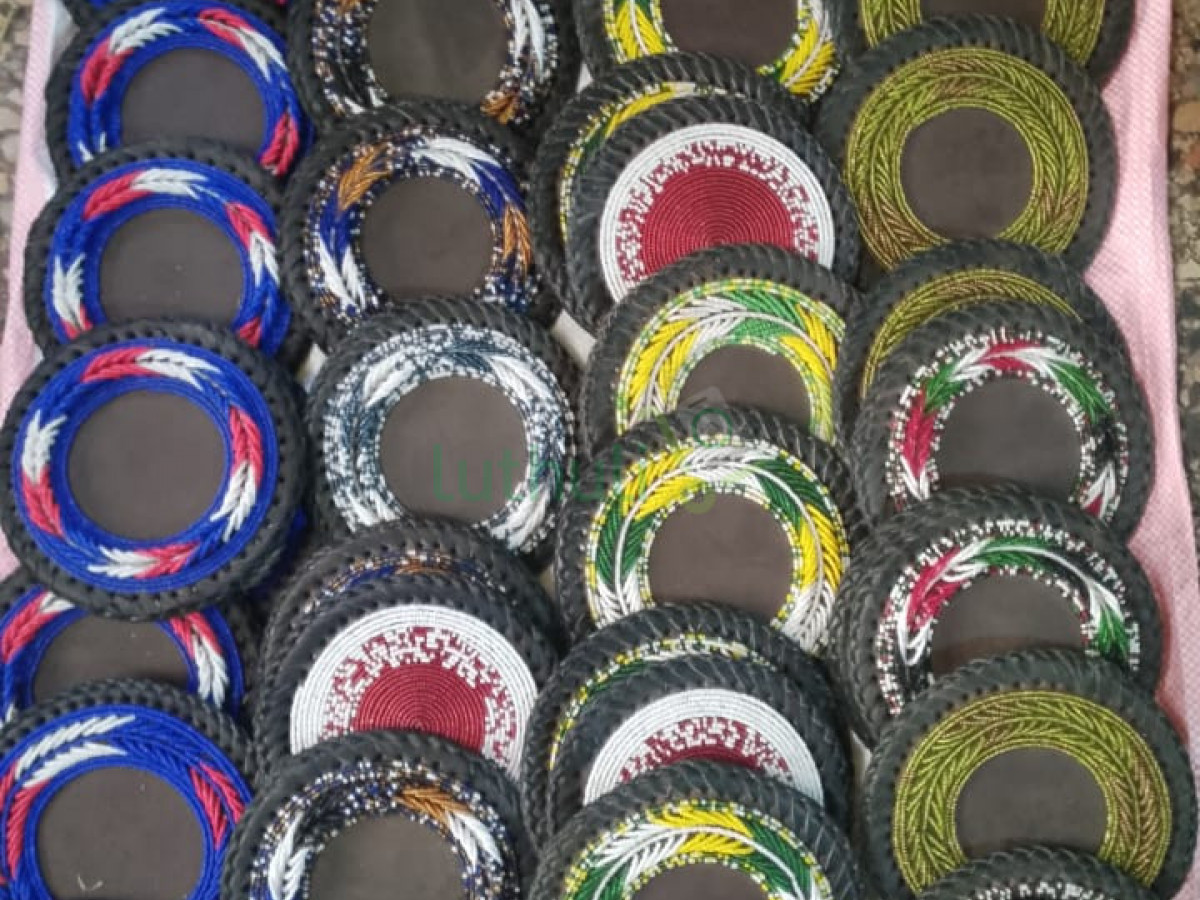 Hand-Beaded Leather Coasters with Maasai Bead