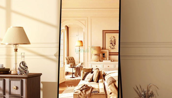 Large Gold Black Arch Floor Mirror