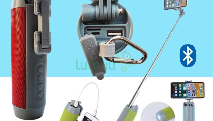 BT Wireless Speaker With Selfie Stick , Power Bank,Flashlight