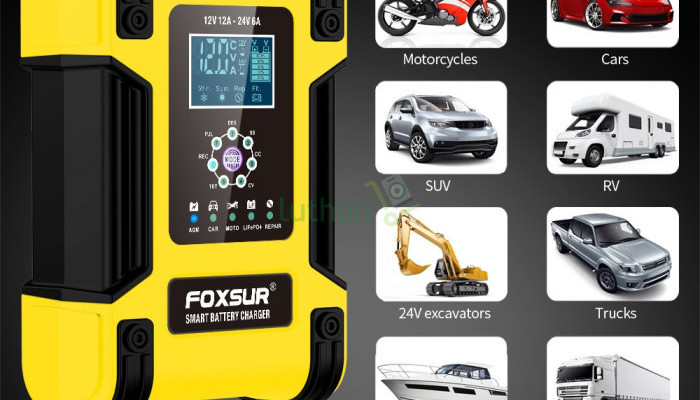 Foxsur automatic smart battery charger 12v 24v 6a for cars motorc