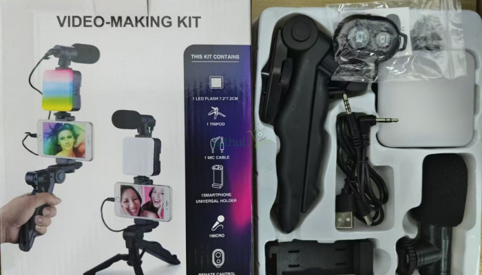AY49 RGB Vlogging Kit - LED Light,Tripod,Microphone,Phone Holder