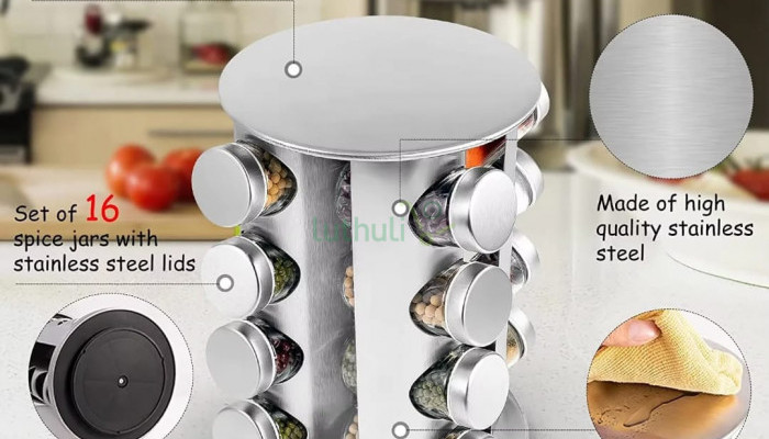 16pcs Spices And Herbs Rotating Rack Organizer